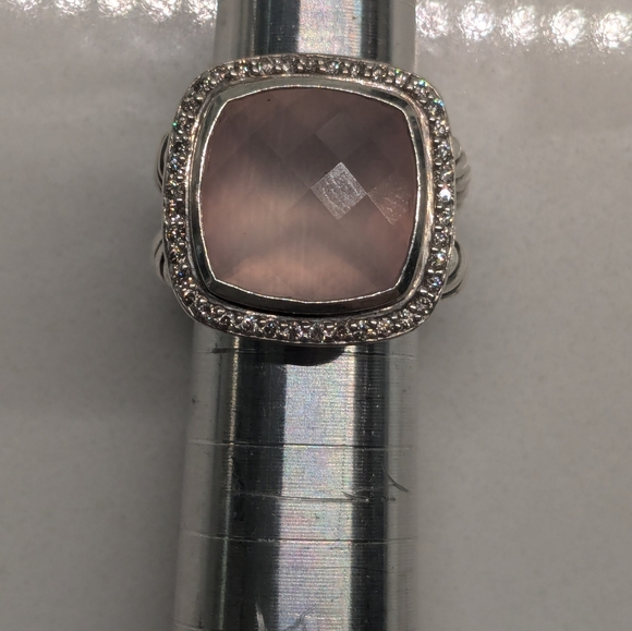 DAVID YURMAN ALBION 14mm ROSE QUARTZ & DIAMOND RING sz-5.25 - Picture 8 of 11